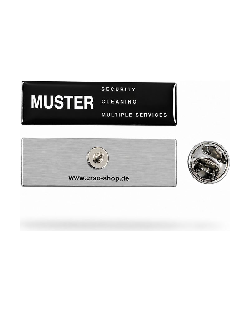 ERSO Namensschild mit Wunschtext, Edelstahl mit Pin